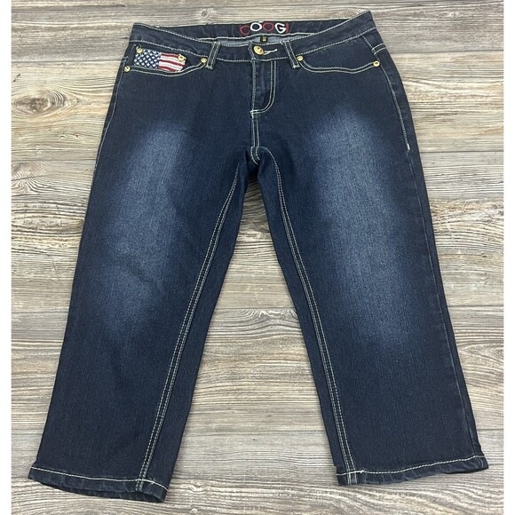 COOGI Women's 5/6 Capri Cropped Jeans Embroidered American Flag Vtg. Y2K - Picture 1 of 16